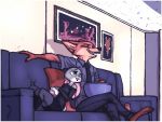  anthro canine clothing comic disney female fox fur judy_hopps lagomorph luraiokun male mammal necktie nick_wilde purple_eyes sofa zootopia 