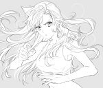  collarbone floating_hair grey_background greyscale long_hair meitantei_conan midriff monochrome mouri_ran parted_lips ro-a simple_background sketch solo sports_bra stance upper_body very_long_hair 