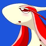  blue_background blush female milotic nintendo open_mouth pasaran pok&eacute;mon pok&eacute;mon_(species) red_eyes simple_background solo video_games 