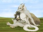  2013 4:3 4_ears ambiguous_gender anthro black_fur charr claws clothing cub dagos digital_media_(artwork) feline female flat_chested fluffy fluffy_tail fur grass green_eyes group guild_wars horn male mammal mane mother multi_ear nude parent toe_claws video_games white_fur young 