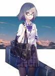  bag bow bowtie case check_commentary cloud commentary commentary_request earphones echj girls_frontline glasses highres looking_at_viewer pantyhose pleated_skirt school_bag school_uniform skirt sky solo star_(sky) starry_sky uniform vector_(girls_frontline) 