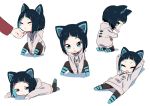  animal_ears black_hair blue_eyes catgirl chibi choker food gems_company hoodie mizushima_aoi short_hair tama_(tama-s) 