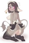  2018 anthro bovine breasts butt clothing ear_tag female hair hi_res kneeling latte_(lonelycross) legwear lonelycross looking_back mammal nipples pussy pussy_juice raised_tail simple_background solo thigh_highs upskirt white_background 