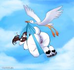  2018 5_toes ambiguous_gender anthro anus avian barefoot beak bear big_butt biped bird black_hair black_nipples black_nose black_pawpads blue_eyes blue_sky breasts butt claws cloud cloudscape day digital_media_(artwork) duo eyes_closed feathered_wings feathers female feral flying fur hair long_hair mammal nipples nude orange_beak outside pawpads pink_anus pink_pussy polar_bear pussy sky stork stork_delivery toe_claws toes tofutiles white_claws white_feathers white_fur white_tail white_wings wings 