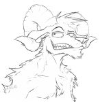  2018 anthro caprine chest_tuft digital_drawing_(artwork) digital_media_(artwork) fur goat grin hi_res horn looking_at_viewer madlag male mammal monochrome piercing portrait smile solo solo_focus standing teeth tuft 