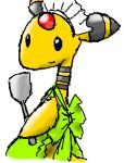  ambiguous_gender ampharos apron clothed clothing looking_at_viewer looking_back nintendo pasaran pok&eacute;mon pok&eacute;mon_(species) simple_background solo spatula video_games white_background 