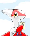  ambiguous_gender beverage blush cup drinking latias legendary_pok&eacute;mon looking_at_viewer nintendo pasaran pok&eacute;mon pok&eacute;mon_(species) straw video_games yellow_eyes 