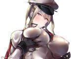  :/ bangs black_gloves blonde_hair blush breasts capelet chromatic_aberration chromatic_aberration_abuse closed_mouth commentary_request covered_nipples deep_skin eyelashes from_below gloves graf_zeppelin_(kantai_collection) hair_between_eyes half-closed_eyes hands_up hat head_tilt high_collar iron_cross juurouta kantai_collection large_breasts long_hair long_sleeves looking_at_viewer looking_down military military_uniform necktie parted_bangs peaked_cap red_neckwear short_necktie sidelocks simple_background solo twintails twitter_username uniform upper_body white_background white_capelet 