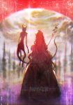  alien aoki_(fumomo) blonde_hair copyright_name crown dress from_behind full_body giygas long_hair mother_(game) mother_1 pink_dress puffy_sleeves queen_mary staff standing very_long_hair wavy_hair 