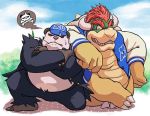  2015 anthro belly bowser clothed clothing duo hat humanoid_hands male mammal mario_bros masabowser nintendo overweight overweight_male pangoro pok&eacute;mon pok&eacute;mon_(species) video_games 