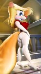  3d_(artwork) animaniacs anthro blush bottomless breasts butt cleavage clothed clothing digital_media_(artwork) female hentypep mammal minerva_mink mink mustelid smile solo warner_brothers 
