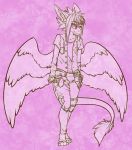  4_toes angel_dragon anthro barefoot belt biped claws clothed clothing diaper digitigrade dragon eyebrows feathers fur hair humanoid_hands long_hair looking_at_viewer male monochrome pants pants_down partially_clothed shirt shy solo source_request standing toes twixxel_minty unknown_artist vest wings 