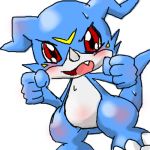  ambiguous_gender anthro blush digimon digital_media_(artwork) oekaki open_mouth pasaran red_eyes simple_background solo sweat veemon white_background 