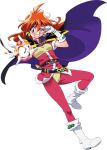  araizumi_rui belt boots cape full_body gloves grin hand_on_own_face headband lina_inverse long_hair looking_at_viewer magic official_art one_eye_closed outstretched_arm red_eyes red_hair short_sleeves slayers smile solo transparent_background v white_footwear white_gloves 
