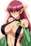  bangs blush breasts collarbone covered_nipples duel_monster eyebrows_visible_through_hair feathered_wings feathers gradient gradient_background green_eyes green_feathers green_wings hair_between_eyes halterneck harpie_lady harpy kairi69jp large_breasts long_hair looking_at_viewer monster_girl navel pointy_ears red_hair solo upper_body white_background wings yuu-gi-ou yuu-gi-ou_duel_monsters 