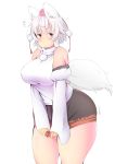  animal_humanoid armwear big_breasts blush breasts canine canine_humanoid clothed clothing detached_sleeves female hair hat huge_breasts humanoid inner_ear_fluff mammal momiji_inubashiri red_eyes shirt shishi_juuroku short_hair skirt solo sweat sweatdrop tokin_hat touhou white_hair wolf_humanoid 