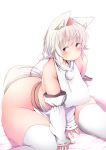  animal_humanoid armwear big_breasts blush bottomless breasts canine canine_humanoid clothed clothing detached_sleeves female hair hat humanoid inner_ear_fluf legwear mammal momiji_inubashiri red_eyes shirt shishi_juuroku short_hair sitting solo thick_thighs thigh_highs tokin_hat touhou white_hair wide_hips wolf_humanoid 