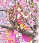  :d argyle argyle_legwear black_legwear bow breasts brown_eyes brown_hair cape center_frills cherry_blossoms crossed_ankles day detached_sleeves earrings eyebrows_visible_through_hair floating_hair flower flower_earrings from_below full_body hair_bow highres idolmaster idolmaster_cinderella_girls in_tree jewelry long_hair long_sleeves looking_at_viewer nail_polish one_side_up open_mouth outdoors petals pink_bow pink_cape pink_flower pink_nails shimamura_uzuki side_ponytail sitting sitting_in_tree sky small_breasts smile solo stage_of_magic thighhighs tree very_long_hair waist_cape white_sleeves yuutarou_(fukiiincho) 