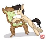  animate_inanimate chair duo equine eyewear female feral friendship_is_magic glasses horse inanimate_transformation inanimax kissing male mammal my_little_pony pony shadow simple_background transformation watermark what what_has_science_done white_background why 