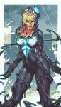  biped blonde_hair blue_eyes breasts chuck_pires clothing female goo_(disambiguation) hair humanoid marvel not_furry pink_lips skin_suit skinsuit solo tight_clothing venom_(spider-man) 