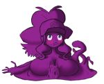  2015 blue_eyes blush breasts featureless_breasts female hair hat hilda_(pok&eacute;mon) legless melting nintendo nude pok&eacute;mon purple_breasts purple_hair pussy simple_background slime slimy solo thetransformtentacle tongue tongue_out transformation video_games 