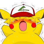  ambiguous_gender ashchu blush digital_media_(artwork) eyes_closed headwear nintendo oekaki open_mouth pasaran pikachu pok&eacute;mon pok&eacute;mon_(species) sweat tears video_games 