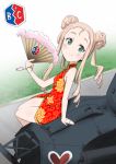  bc_freedom_(emblem) blonde_hair china_dress chinese_clothes commentary_request dress emblem fan ft-17 girls_und_panzer grass green_eyes ground_vehicle long_hair marie_(girls_und_panzer) military military_vehicle motor_vehicle nekota_susumu smile solo tank 