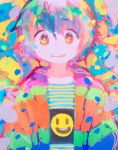  666haorare666 abstract androgynous colorful commentary_request jacket looking_at_viewer male_focus multicolored multicolored_clothes multicolored_hair no_lineart original pastel_colors smile smiley_face upper_body yellow_eyes 