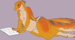  allison_(slither) anthro arm_support bearded_dragon book breasts clothed clothing female lizard lying missy_(artist) mostly_nude nipples overweight overweight_female panties reading reptile scalie slightly_chubby smile thick_tail thick_thighs topless underwear 