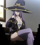  1girl bare_shoulders breasts cleavage goblin_slayer! hat large_breasts long_hair purple_eyes sorceress_(goblin_slayer!) stitched tagme thighhighs third-party_edit witch_hat yellow_eyes 