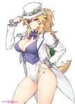  alternate_costume blonde_hair blue_eyes blue_vest bowsette bracelet breasts cleavage coattails commentary earrings fang gebyy-terar genderswap grin hair_between_eyes hand_on_hip hat highres horns jacket jewelry large_breasts leotard mario_(series) new_super_mario_bros._u_deluxe smile spiked_armlet spiked_bracelet spiked_shell spiked_tail spikes super_mario_bros. super_mario_odyssey tail thighs top_hat touching_hat transformation turtle_shell twitter_username vest white_hat white_jacket white_leotard 