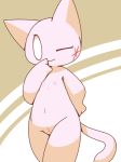  2018 anthro cat crepix feline female mammal navel nipples nude one_eye_closed pussy simple_background solo 
