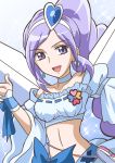  :d aono_miki bangs blue_bow blue_eyes bow choker collarbone cure_berry detached_sleeves earrings fresh_precure! hair_ornament hairband hanzou heart heart_hair_ornament high_ponytail jewelry long_hair looking_at_viewer midriff open_mouth parted_bangs precure purple_hair ribbon_trim shiny shiny_hair side_ponytail smile solo stomach upper_body very_long_hair white_hairband 