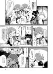  /\/\/\ 3girls abukuma_(kantai_collection) apron bangs blunt_bangs braid ceiling_light comic double_bun emphasis_lines eyes_closed glass gloves greyscale hair_rings hand_on_own_cheek kantai_collection kitakami_(kantai_collection) long_hair mizuno_(okn66) monochrome multiple_girls name_tag neckerchief ooi_(kantai_collection) page_number restaurant sidelocks single_braid sitting solid_circle_eyes sweatdrop triangle_mouth twintails uniform v_arms waist_apron waitress wiping_sweat wristband 