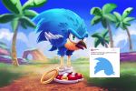  ! ambiguous_gender avian beak bird clothing cloud crossover english_text feathers footwear green_eyes humor legwear looking_at_viewer open_mouth outside palm_tree ring semi-anthro shoes socks solo sonic_(series) sonic_the_hedgehog standing text the_truth tongue tree tsaoshin twitter video_games wings 