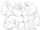  6_arms bovine cattle crashb feline horn huge_muscles huge_pecs hybrid kemono lion long_body macro mammal multi_arm multi_limb multi_nipple multi_pec muscular nipples open_mouth siriusdog sketch 