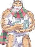  bath better_version_at_source chun clothing feline fundoshi japanese_clothing mammal muscular scarf shirt tank_top tiger underwear 