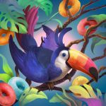  ambiguous_gender avian barefoot beak bird blue_eyes cereal claws close-up feathers feral feralfied food froot_loops looking_at_viewer mascot sharp_claws solo toe_claws toucan toucan_sam tree tsaoshin wings 