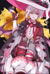  bat_wings black_cape boots cape fingerless_gloves flower gloves hat hat_flower highres idolish_7 kujou_tenn looking_at_viewer male_focus nail_polish pink_eyes ponto1588 red_nails red_ribbon ribbon silhouette tail white_footwear white_hair white_hat wings 