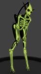  3d_(artwork) alien bodypaint bodysuit bone braided_hair breasts cervine clothing dark digital_media_(artwork) female glowing green_eyes hair hands_on_knees jujehyu komissar_bav looking_at_viewer mammal pointy_ears skeleton skinsuit solo spacebender tight_clothing 