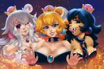  :&gt; alternate_species big_breasts black_hair blonde_hair blue_eyes boo_(mario) booette bowser bowsette_meme breasts chain_chomp claws close-up clothed clothing collar crown dress ear_piercing eyelashes fangs female ghost gloves grey_eyes group hair horn horned_humanoid humanoid humanoidized long_hair looking_at_viewer mario_bros new_super_mario_bros._u_deluxe nintendo not_furry one_eye_closed open_mouth piercing princess purple_eyes royalty sharp_claws sharp_teeth smile spiked_collar spikes spirit super_crown teeth tongue tongue_out tsaoshin video_games white_hair 