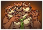  &gt;:( &gt;:| 3_heads 5_fingers animated annoyed anthro bamwuff big_muscles brown_fur candy canine cerberus chew clothed clothing collar conjoined disappointed eating envious food fur getfur halloween holidays male mammal multi_head multifur muscular necktie neodokuro nipples open_mouth pecs topless 