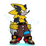  2018 4_fingers afrosoricid aliasing alpha_channel anthro belt biped black_fur black_nose button_(fastener) chest_tuft clothed clothing conjoined_eyes digital_drawing_(artwork) digital_media_(artwork) electricity emanata fan_character footwear frown full-length_portrait fur fur_tuft genowhirl gloves grey_fur lighting looking_up lowland_streaked_tenrec male mammal motion_lines multicolored_fur muzzle_(marking) pants portrait serious shadow shoes simple_background snout solo sonic_(series) spines standing streaked_tenrec tenrec toony topless transparent_background tuft yellow_eyes yellow_fur 