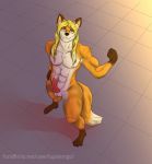  2018 animal_genitalia balls canine digital_media_(artwork) erection fox fur hair looking_at_viewer lupelongo male mammal muscular muscular_male nipples nude outside penis simple_background smile solo 