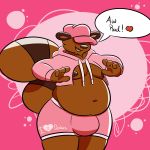  &lt;3 2018 belly briefs bulge canine clothed clothing digital_media_(artwork) hat hi_res korbin_(character) male mammal meme overweight simple_background slightly_chubby solo tanuki teeth underwear zackdadawg 