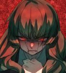  aluce angry bangs blonde_hair blush clenched_hand clenched_teeth clutching_clothes crying hands_up highres leviathan_(umineko) long_hair nose_blush red_background red_eyes shirt solo streaming_tears tears teeth umineko_no_naku_koro_ni 