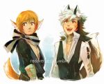  alternate_species animal_humanoid black_ears black_hair black_tail canine clothed clothing digital_media_(artwork) duo fire_emblem fox fox_humanoid hair humanoid inner_ear_fluff kaden_(fire_emblem) keaton_(fire_emblem) looking_aside looking_up male mammal multicolored_hair nintendo open_mouth open_shirt orange_ears orange_hair orange_tail red_eyes reddverse scar scarf simple_background smile teeth tongue two_tone_ears two_tone_hair two_tone_tail video_games watermark white_ears white_hair white_tail wolf_humanoid wolfskin 