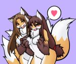  &lt;3 &lt;3_&lt;3_eyes 4_fingers animal_humanoid anthro black_ears blush breasts brown_eyes brown_hair canine crying duo fangs featureless_breasts female fox fox_humanoid fur gloves_(marking) hair hair_accessory hairband half-closed_eyes hand_on_breast hikagenootimsya human human_on_anthro humanoid inner_ear_fur interspecies mammal markings multi_tail nude open_mouth orange_fur pointy_ears post_transformation simple_background smile snout tears transformation white_fur 
