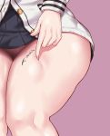  ass aster_crowley black_skirt body_writing close-up commentary_request highres no_panties pink_background poking poking_self simple_background skirt solo ssss.gridman surprised takarada_rikka thick_thighs thighs wide_hips 