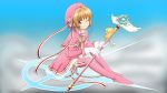  card_captor_sakura gloves green_eyes hat kero kinomoto_sakura loli photoshop short_hair wand wink 